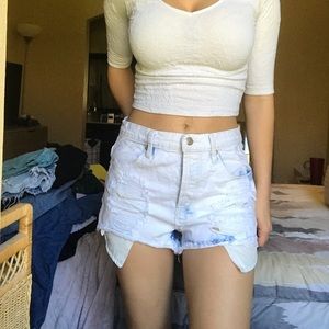 White bleached high waisted denim shorts